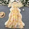 Tea break frenchretro floral chiffon dress women's  spring sexycut out halter suspender vacation long dress