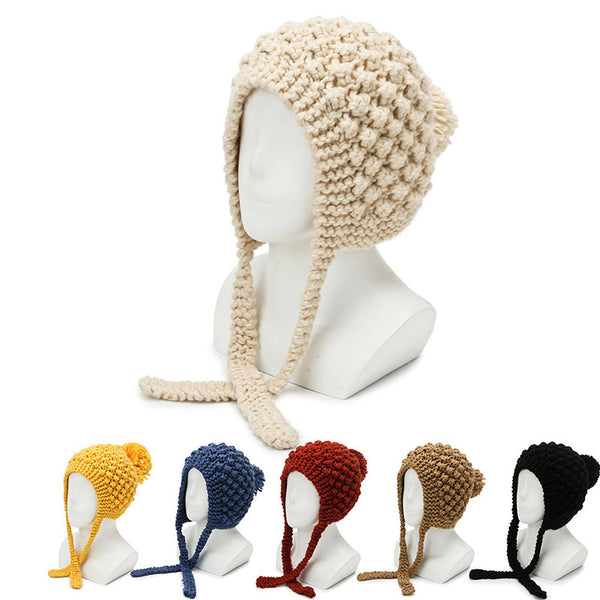 Autumn and winter hats women's cute multi-colored ear protectors wool knitted hats outdoor travel shopping bag head thermal cotton hats