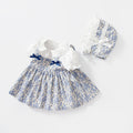Baby skirt printing short-sleeved suspender skirt lace lapel summergirl bag butt dress princess style floral
