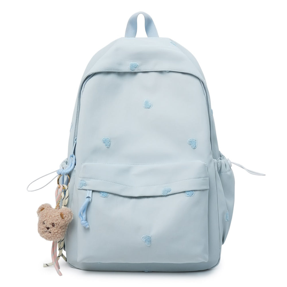Schoolbag girl casualeasiest for match backpack college student heart embroiderpure color tuition bag travel backpack
