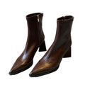 Pointed toe soft leather slim fit ankle boots - high heel, slimming, side zipper, genuine leather, elegant winter boots