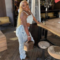 European and american style women's jeans -  cross-border fashion - summer trendy button-up patchwork 3d pocket denim cargo pants