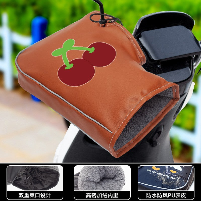 Handlebar covers winter warm fleece-lined electric vehicle cotton-padded motorcycle waterproof gloves thickened windproof cold-resistant pu cycling gloves