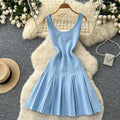 French chic sleeveless a-line knit dress - women's summer korean style high waist slimming elegant work dress