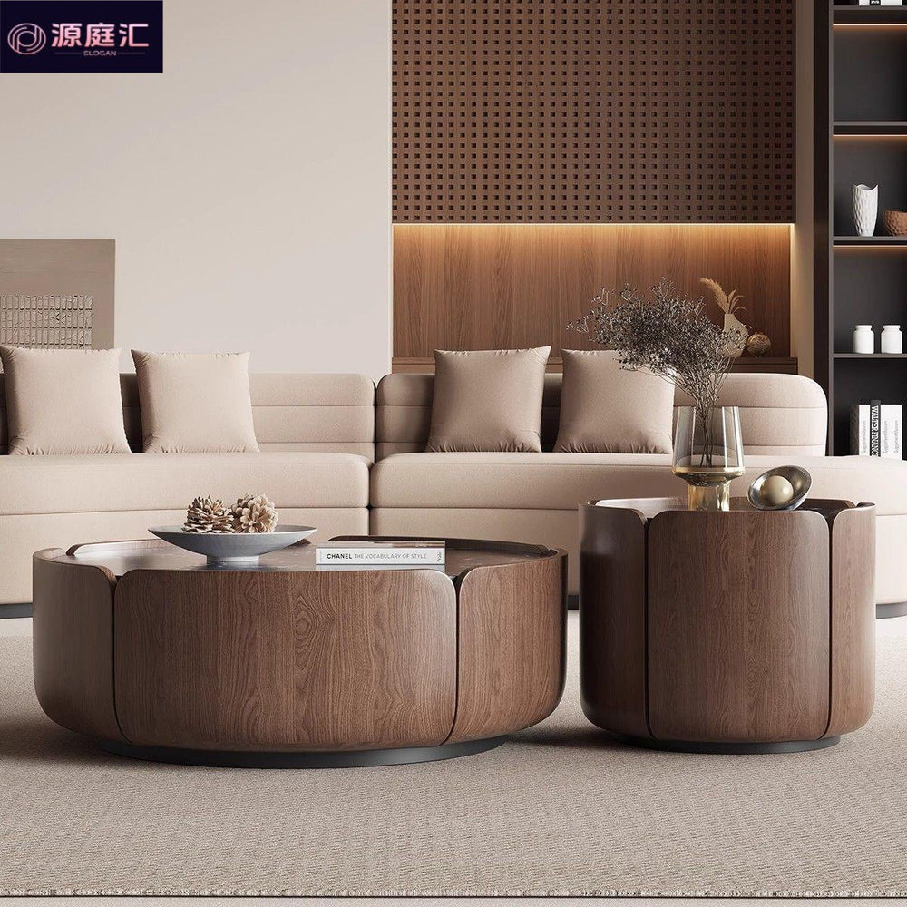 Italian small apartment modern living room casual round petals classy walnut combination for home solid wood slate coffee table