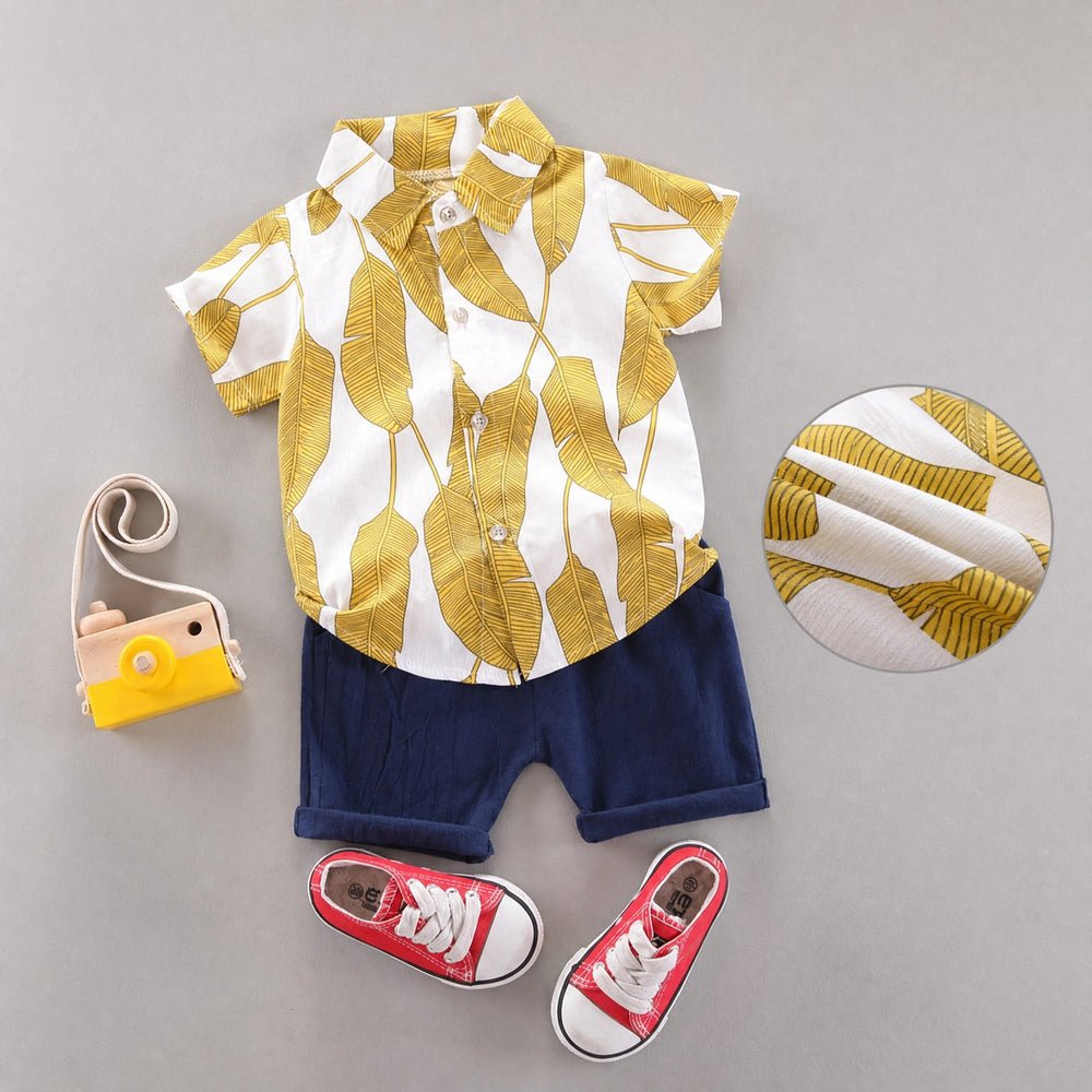 Kids' summer clothing set: new trendy boys' printed short-sleeve shirt and shorts two-piece set - wholesale in stock