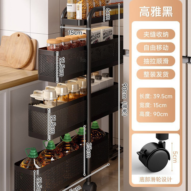 Narrow gap storage shelf stainless steel cart kitchen refrigerator narrow space organizer mobile bathroom storage cabinet