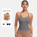 European and american new crossover strap backless sports bra yoga top long shaping bodysuit running fitness tank top for women
