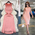 Designer color block striped knit dress - women's 2024 new summer korean style midi sleeveless tank dress