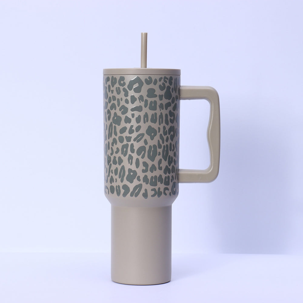 Custom leopard print handle car cup, 304 stainless steel vacuum insulated tumbler, large capacity portable cooler, ice bucket cup