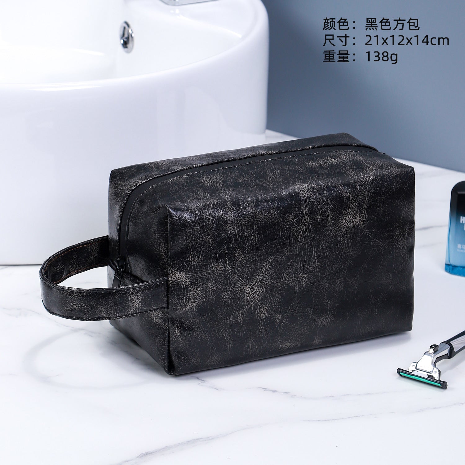 Yinke Light Luxury Portable Wash Bag Oil Wax PU Leather Business Travel Bag Men's toiletries Skin care product storage bag