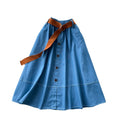 Preppy style denim skirt for women, elastic waistband, a-line midi skirt, summer work clothing, high waistslimming lookelegant skirt