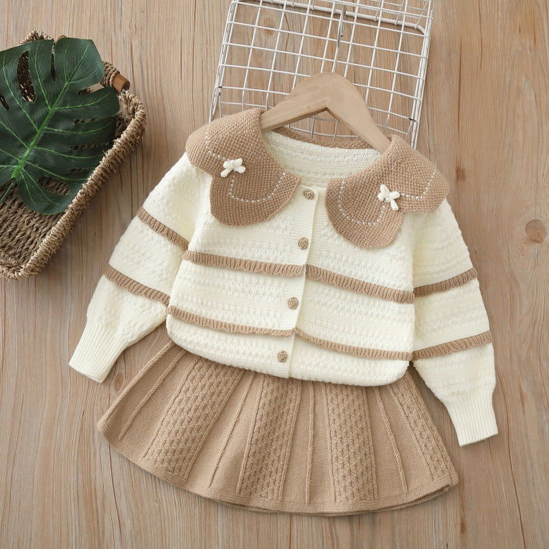 Girls' knit sweater set - new  collection: oversized collar sweater and pants set