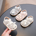 summer new girls' closed-toe sandals, 0-2 years old soft sole baby first walker shoes with bow, baby squeaky shoes