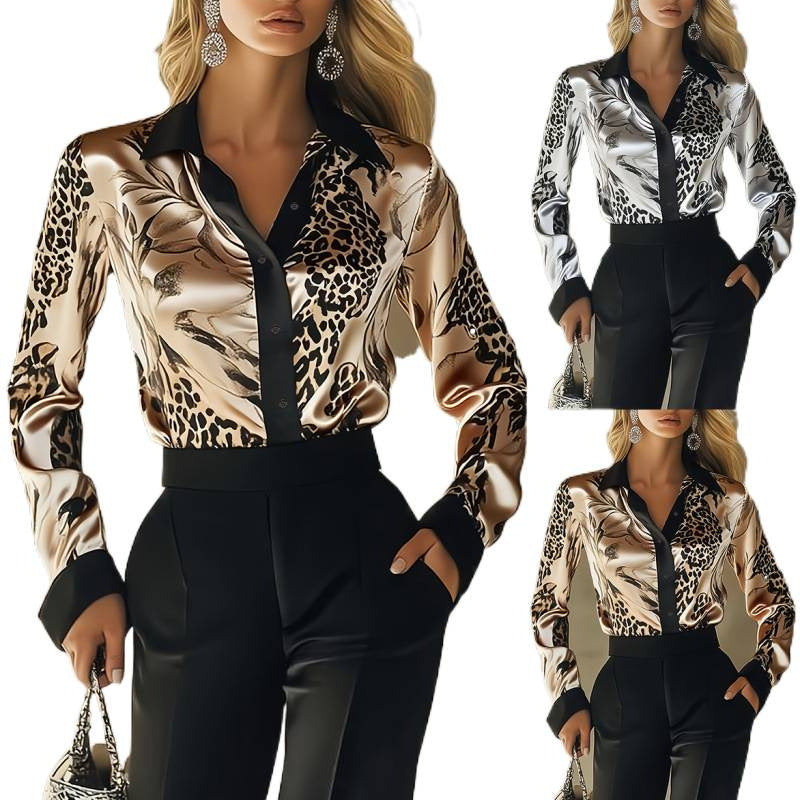 Wish bestseller: autumn new arrival - satin printed long sleeve shirt for independent stores