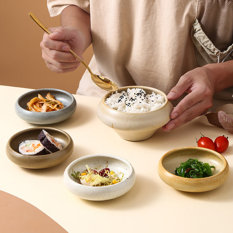 Japanese retro ceramic snack plate stylishfor home restaurant seasoning plate dipping plate rice bowl stoneware dessert bowl
