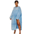 European and american cross-border women's clothing  women's denim dress autumn and winter fashionable minimalist slit long sleeve denim maxi dress