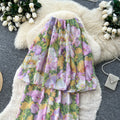 French riviera floral print bandeau dress - women's summer sleeveless high-waisted a-line dress