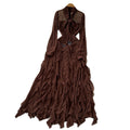 French chic bow-tie long sleeve ruffle hem dress - autumn slimming elegance