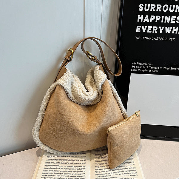 Winter lamb wool bag new fashion women's messenger bag French versatile suede shoulder bag commuter tote bag