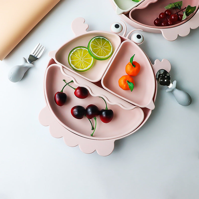 Food grade silicone children's plate baby complementary food bowl cartoon crab grid plate baby independent eating tableware
