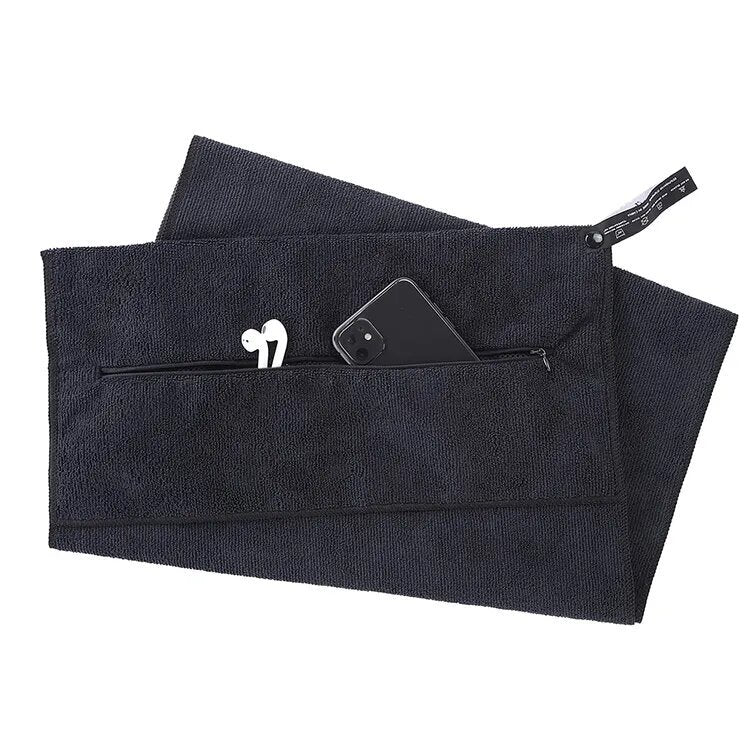Factory direct sales sports gym towel with hood, invisible zipper and cloth pocket