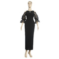 european and american mesh see-through flared sleeve dress plus size african women's black slim fit maxi dress