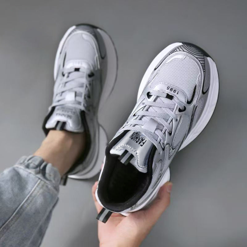 Men's shoes 2026 new summer breathable mesh casual sneakers men's versatile chunky sole trendy shoes height increasing dad shoes