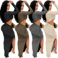 C5550 summer new european and american  cross-border fashion long sleeve sexy hollow-out slit maxi dress for women