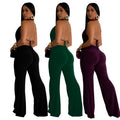 C7085 cross-border   independent station fashion women's sleeveless deep v pants suit pants two pieces