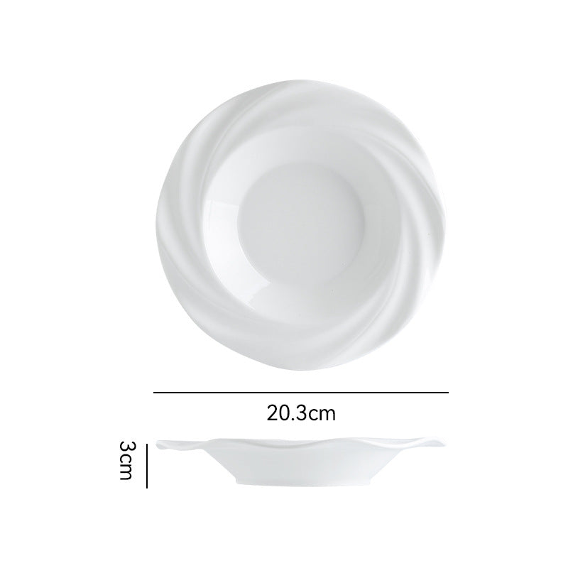Minimalist pure white ceramic dinnerware set for home, restaurant, and hotel use - porcelain plates, creative plating, and dessert bowls