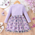 Kids' long-sleeve ribbed knit butterfly mesh dress