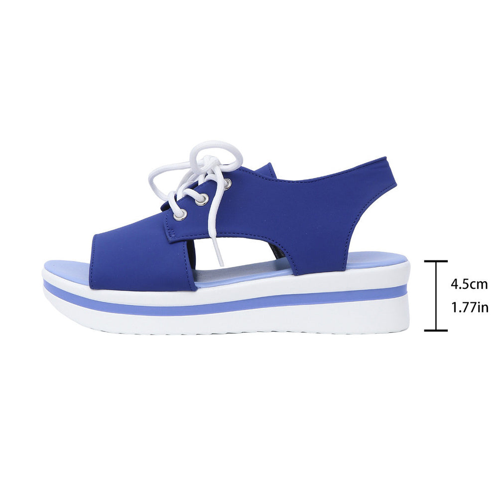 cross-border e-commerce new arrival: casual plus-size peep-toe foam wedge heel platform sandals with front tie