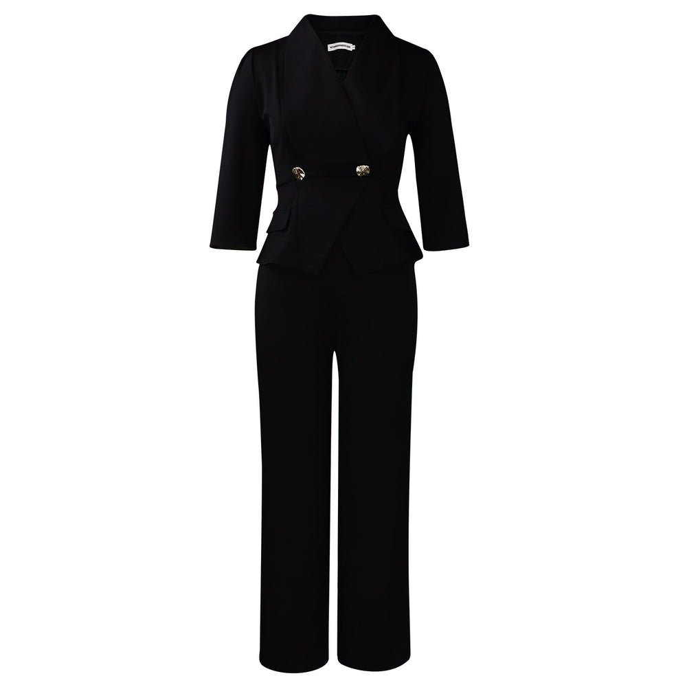 D3357 cross-border fashion:  spring new women's sexy blazer collar long sleeve slim-fit wide leg jumpsuit