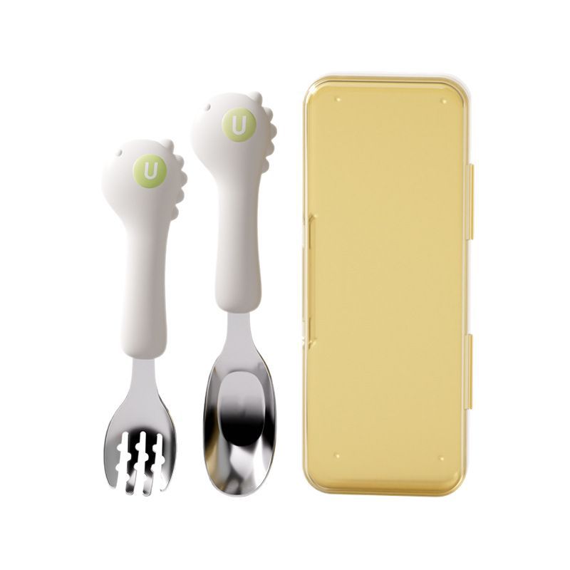 Baby portable spoon and fork set - 316l stainless steel ingot spoon - self-feeding training utensils - children's weaning fork and spoon