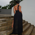 European and american style export fashion elegant women's solid color bodycon asymmetrical skirt slant neck backless slim fit long dress