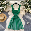 Knitted dress women's  summer new arrival - high-end square neck sleeveless cami dress with cinched waist and sparkling a-line mini skirt