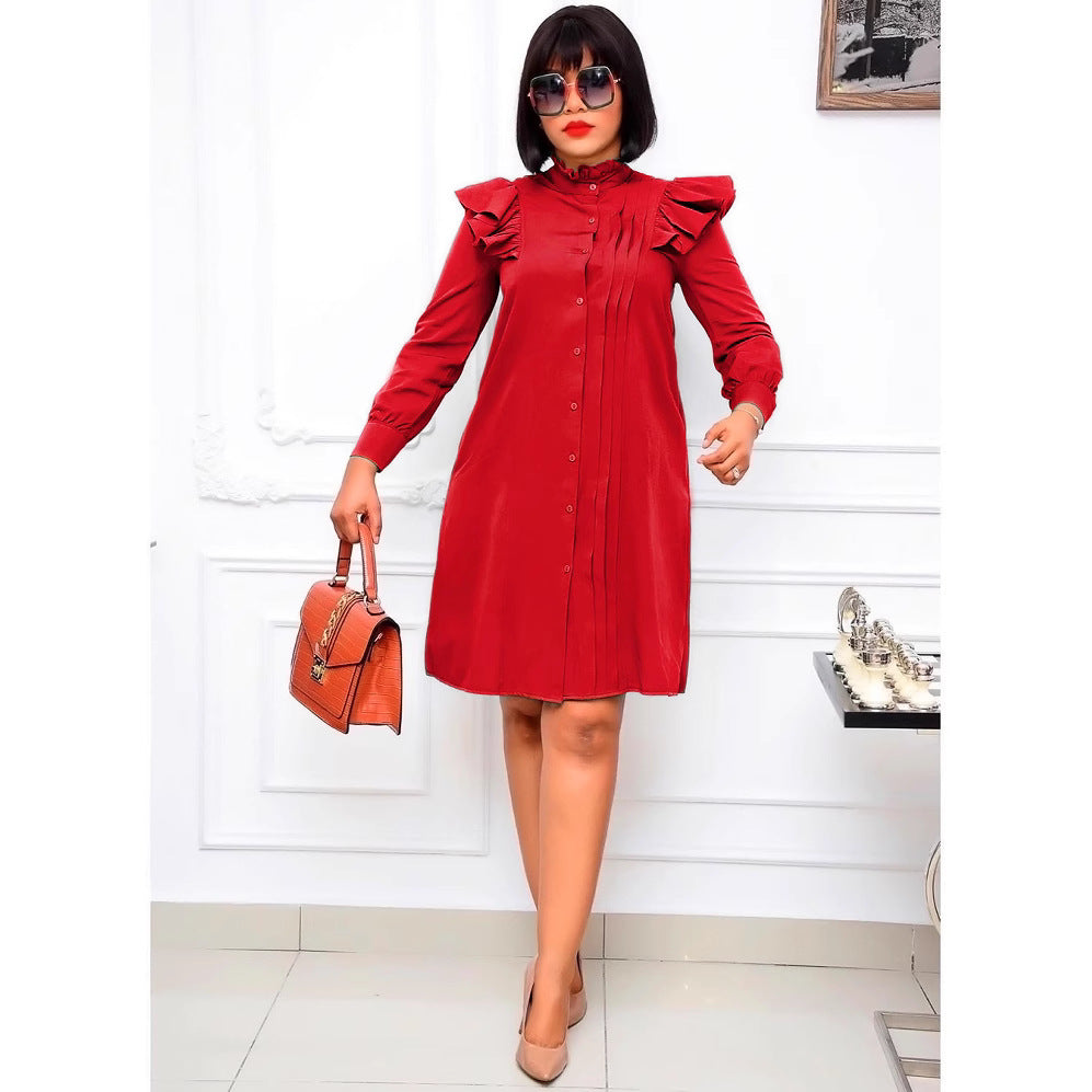 Aliexpress   plus size african women's clothing ruffle stand collar shirt dress