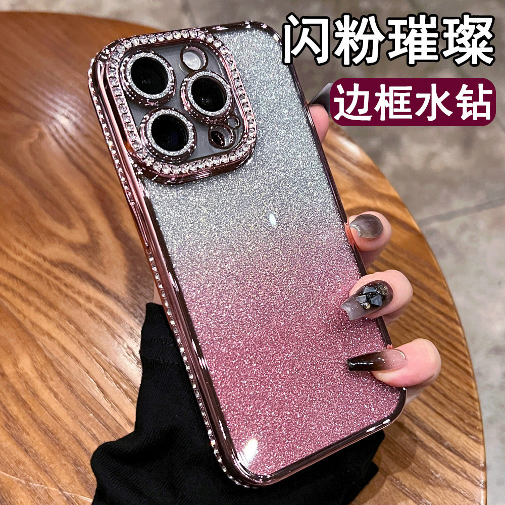 Suitable for apple 16promax electroplated glitter luxury rhinestone high-end mobile phone case iphone17 magnetic holder