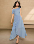 European and american style chiffon one-shoulder a-line dress for teens - minimalist, elegant, and fashionable with hair accessories
