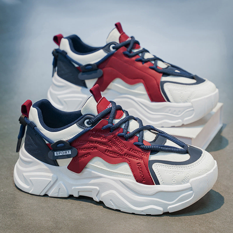 Popular men's shoes summernew arrival breathable sports casual running thick soleeasiest for matchwhite daddy trendy shoes