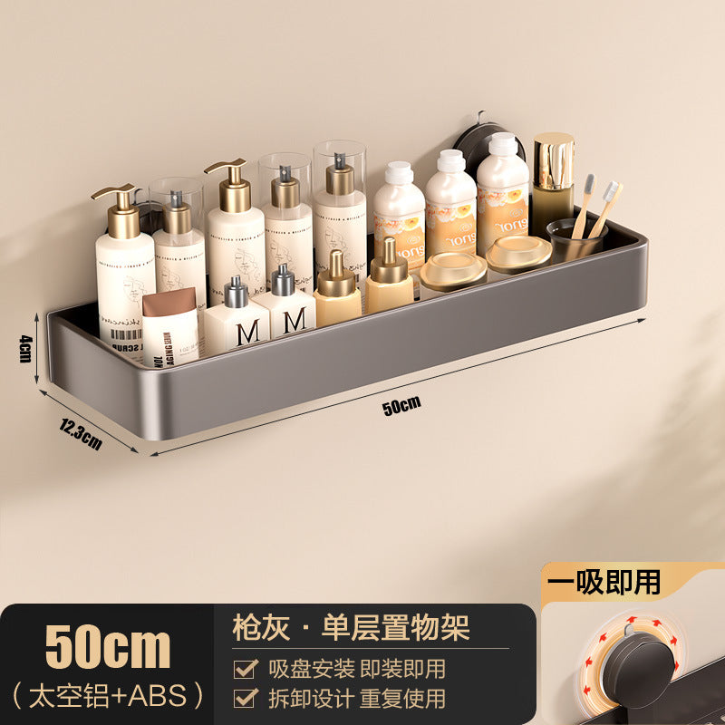 Space aluminum bathroom rack suction cup non-punching bathroom washstand storage rack universal kitchen seasoning rack