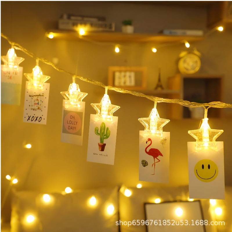 Indoor led Christmas light string with clip transparent photo clip battery box colorful light photo wall luminous light string