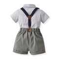 Kids' summer plaid shirt & overalls set - korean style boys' outfit - in stock & wholesale - gentleman's formal wear