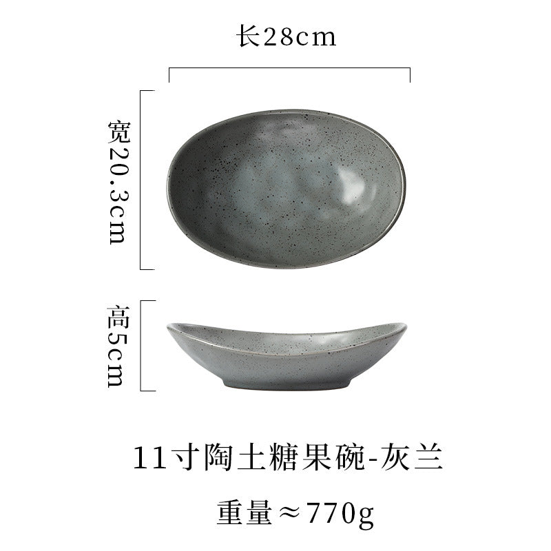 japanese ceramic plate, high-end candy bowl, fruit salad bowl, fish plate, stoneware tableware, oval plate, household dish plate
