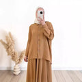spring cross-border women's clothing set: relaxed fit long sleeve shirt and midi skirt - comfortable commute style