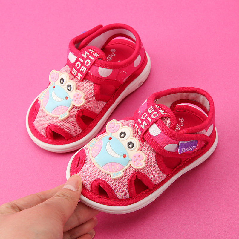 Baby cloth sandals for boys, summer, ages 0-1-2-3 years, infant anti-slip soft sole squeaky shoes, girls' first walker shoes, baby shoes