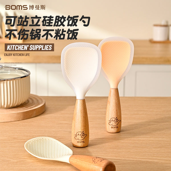Silicone wooden handle rice spoon non-stick rice cooker food grade shovel rice household rice spoon rice shovel spoon rice spoon