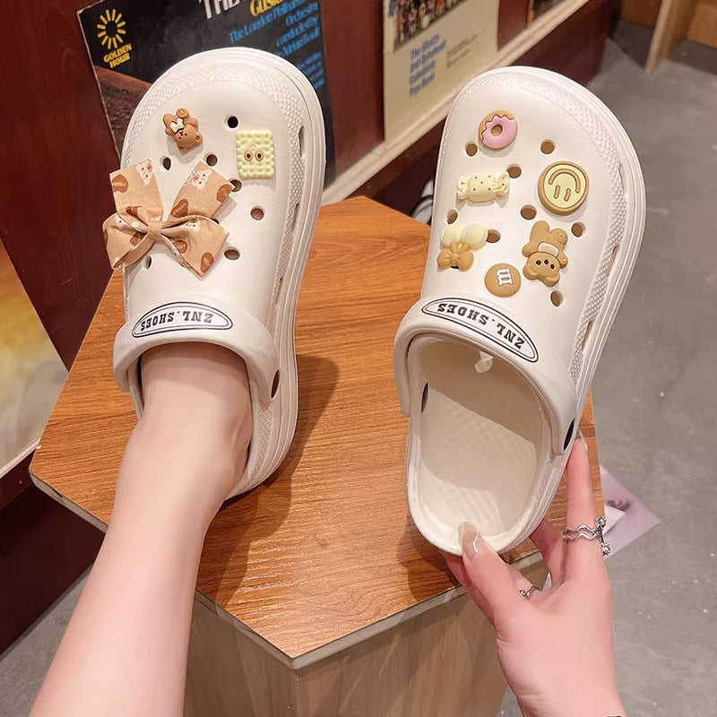Thick sole crocs women's summer nurse heightenednon-slipsweet fairy style baotou sandals women's outwear ins trend