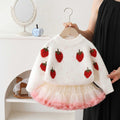 Girls' sweater set : stylish spring/autumn strawberry knit two-piece outfit with tutu skirt